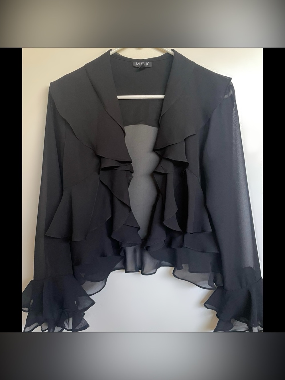 Sheer Black Ruffle Long Sleeve Shrug